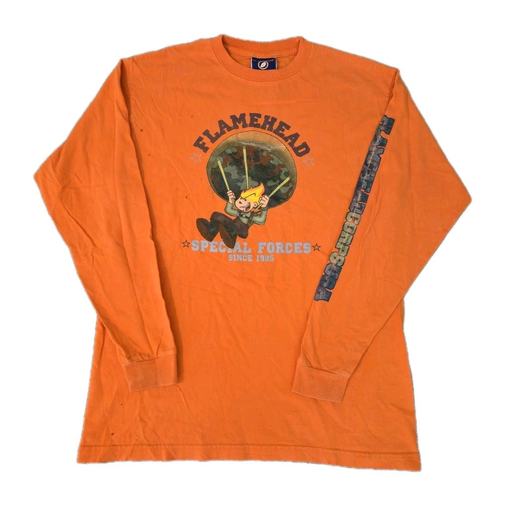 VTG 90s JNCO Flamehead T-Shirt XL Orange Long Sleeve Skateboarding Tee Y2K Rave